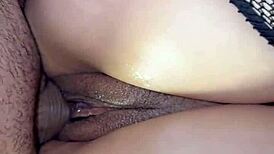 We had a close-up fuck in the bedroom until her pussy was full of cum, the latina housewife moaning loudly with her husband