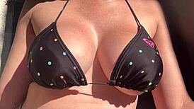 Italian Big Boobs Bounce Outdoor with Hard Nipples