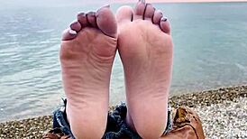 Beautiful nylon feet in jeans outdoor compilation