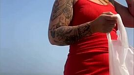 Redhead Married Woman Teases Virgin Friend at Beach Then Goes Home with Stranger