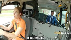 This amateur is getting fucked hard in the taxi, riding cowgirl on the back seat