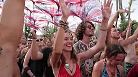 Girls dancing at lively music festival party