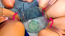 Lucy licks and eats four wet pussies, squirting in orgasm