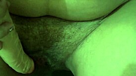 big tits girl uses her moms dildo to fuck her hairy pussy