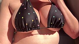 Italian Big Boobs Bounce Outdoor with Hard Nipples