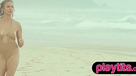 Petite Australian MILF slowly undresses to reveal her round tits and sandy bubble butt in a sensual striptease.