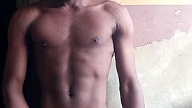 Wow, this black african guy masturbates his monster cock solo in the comp