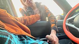 Stranger girl caught me jerking off in public car and showed boobs