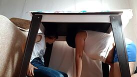 We Hide Under The Table From Our Stepparents To Masturbate, Lesbian Illusion Girls