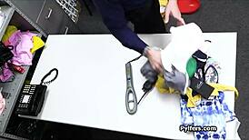 Sexy Ebony Burglar Breaks into Office, Deepthroats Big Black Cock, and Rides It Hard in Interracial Scene