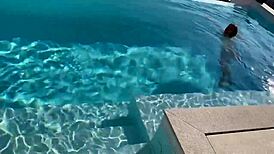 Gorgeous Monika Fox swims naked in pool at beautiful place