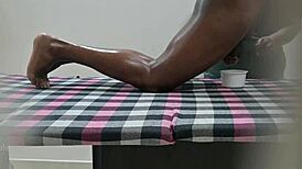 Squeezing sperm milk outside in massage spa