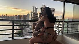 Brunette Babe Enjoys Passionate Cowgirl Sex At Sunset.