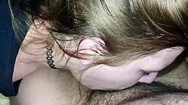 Ukrainian wife gives homemade blowjob and deepthroat, swallows cum