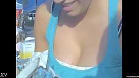 Hidden Cam Catches Downblouse Tease Action!