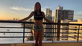 Brunette Babe Enjoys Passionate Cowgirl Sex At Sunset.