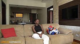 Shy african babe gets rammed by fake agent during casting