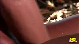 gorgeous lesbians use toys outdoors to satisfy