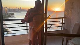 Brunette Babe Enjoys Passionate Cowgirl Sex At Sunset.