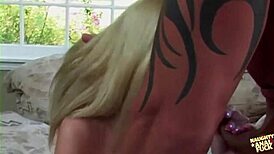 innocent looking blonde gets spanked and fucked hard by big guy