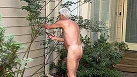 nakedman15 flashes ass in the garden for exhibitionist fun