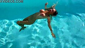 Gorgeous Monika Fox swims naked in pool at beautiful place