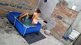 Athletic Indian And Plump Latina Women Enjoy Poolside Vacation In The Sun