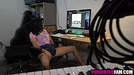 Ebony step sister caught masturbating leads to fucked up family taboo