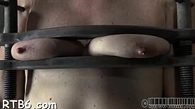 Gagged beauty's tight cunt drilled viciously by massive one-eyed monster