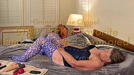 why is this granny nurse in star trek cosplay getting creampied like a slut?