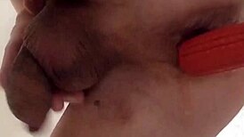 My prolapse leaks natural lubricant while I squirm from intense anal stretching!