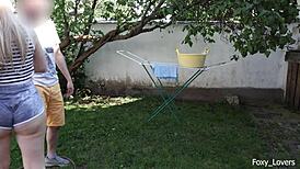 Girlfriend Hangs Laundry In Shorts I Spray Her And Things Get Wild