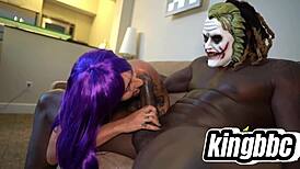 amazing halloween scene with milf riding big black cock