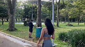 Pretty Teen Latina Trains in Park Before Ironing Session