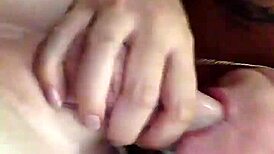 Girlfriend sucking boyfriend's cock in sexy blowjob.
