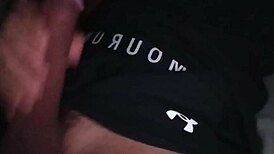 Guy jerks big cock in tight workout clothes on bed 😩