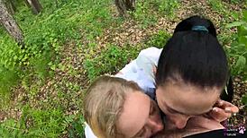 Amateur Threesome Blowjob Outdoors in Forest!