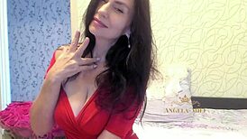 Horny milf with a hairy cunt and a bouquet of flowers strips and opens her fucking holes for her fans on the couch angela-milf