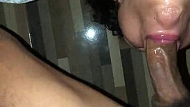 Hot brunette takes dick deep in throat during intense session