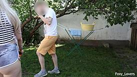 Girlfriend Hangs Laundry In Shorts I Spray Her And Things Get Wild