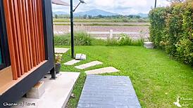 the gardener fucks the beautiful lady outdoors in the garden creampie 😍