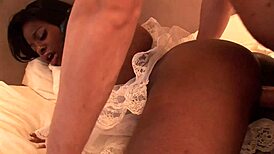 Jasmine Webb sucks and fucks in kinky maid lingerie! Interracial scene!