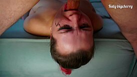 hard sloppy deepthroat with saliva smeared makeup and big natural tits