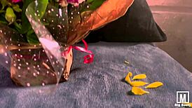 Cute amateur passionately sucks huge rubber dildo and rides it on wet pussy for Valentine's Day