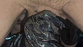 Glove wearing milf milks cock with gloves, wet pussy, pierced nipples, and small tits