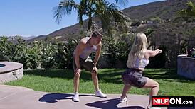 blonde busty milf trainer seduces horny student with amazing big tits - rachael cavalli codey steele