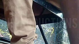 I played up skirt with an african teen slut at the park public making out