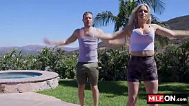 blonde busty milf trainer seduces horny student with amazing big tits - rachael cavalli codey steele