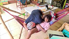 Lazy Sunday on the patio Flo gets caught masturbating in her hammock