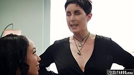 big tit cougar dominates straight girlfriend with intense kisses